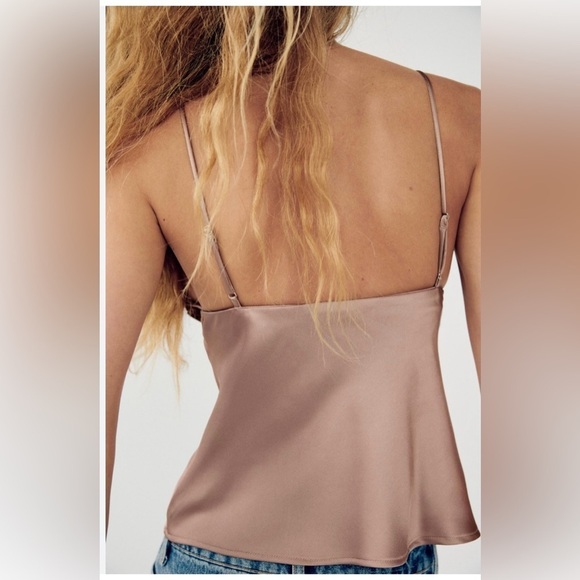 ZARA RUFFLED SATIN EFFECT TOP SZ XL | LIGHT BROWN - Picture 5 of 9